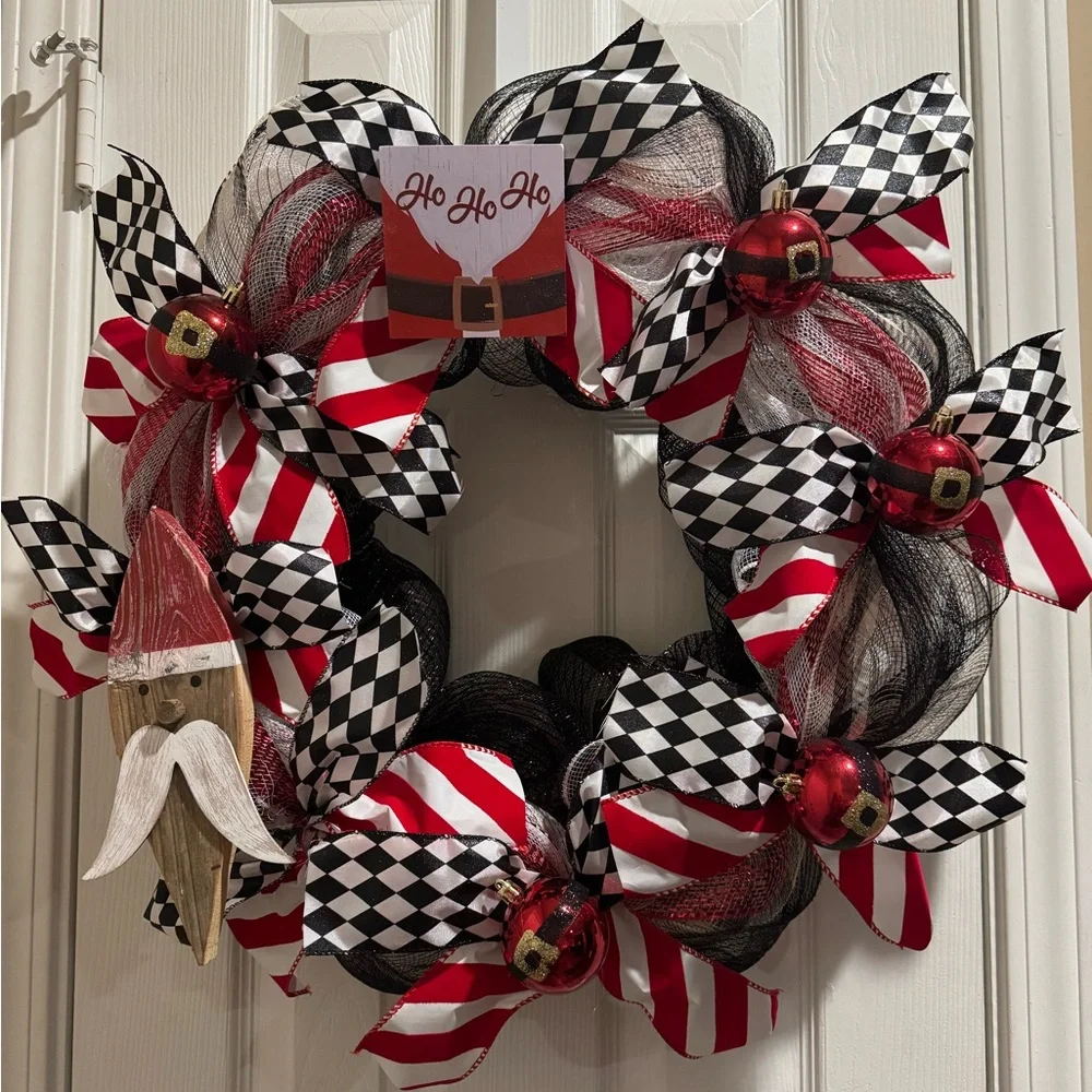 Festive Red and Black Holiday Wreath